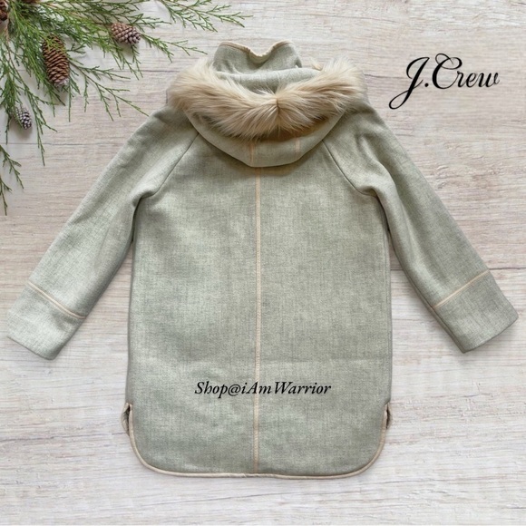 J.Crew Italian Stadium-Cloth sage Wool Coat with Faux Fur Hood *shop@iamwarrior - Picture 4 of 9